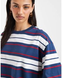 ASOS - Boxy Cropped T-shirt Red & Navy Stripe - Lyst