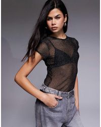 ASOS - Semi Sheer Metallic Stripe Longline Baby Tee - Lyst