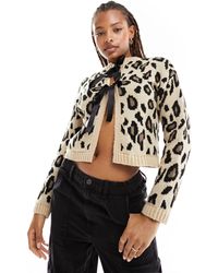 Miss Selfridge - Leopard Ribbon Detail Knitted Cardigan-multi - Lyst