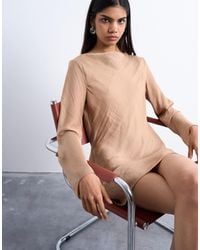TOPSHOP - Cowl Back Long Sleeve Mini Satin - Lyst