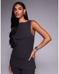 ASOS - Co-ord Ribbed Slash Neck Longline Sleeveless Top - Lyst