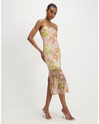 River Island - Floral Sequin Bandeau Midi Dress - Lyst