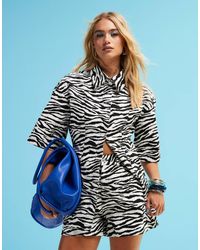ASOS - Denim Top Met Korte Mouwen En Cinch Taille - Lyst