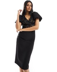 Lipsy Bardot Midi Dress In Floral Print In Navy in Blue Lyst Canada