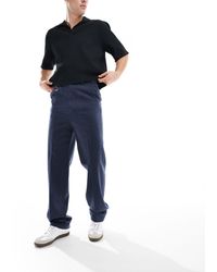 ASOS - Pantalon élégant coupe droite à taille haute en laine mélangée - marine - Lyst