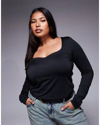 ASOS - Asos Design Curve Double Layer Long Sleeve Curved Scoop Neck Top - Lyst