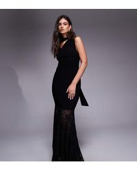 Kaiia - Exclusive Slinky Scarf Detail One Shoulder Asymmetric Lace Hem Maxi Dress - Lyst