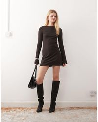 Weekday Ginko Linen Blend Long Sleeve Mini Dress in Brown | Lyst Australia