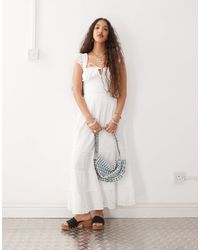 Reclaimed (vintage) - Maxi Western Summer Dress With Broderie Layers And Tie Front - Lyst
