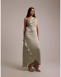 TFNC London - Bridesmaid Satin One Shoulder Wrap Skirt Maxi Dress - Lyst