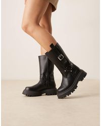 ASOS - Botas Por La Rodilla Negras Con Suela Gruesa Y Hebillas Chalice De -Negro - Lyst