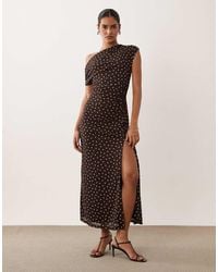 Forever New - Mesh One Shoulder High Split Midi Dress - Lyst