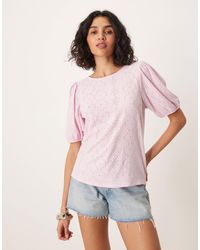 Vila - T-shirt en broderie anglaise avec manches bouffantes - orchidée - Lyst