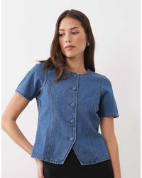 Threadbare - Top Di Jeans A Maniche Corte Con Bottoni Lavaggio Medio - Lyst