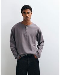 ASOS - Schweres boxy oversize-henley-t-shirt mit langen ärmeln - Lyst