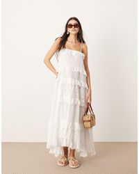 ASOS - Strappy Broderie Trapeze Tiered Maxi Dress - Lyst