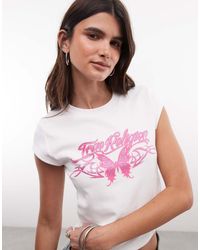 TRUE RELIGION - Logo Crystal Embellished Crop Top With Side Rouching - Lyst