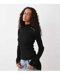 The Frolic - Exclusive Ribbed Knit Pearl Detail Flare Sleeve Jumper - Lyst