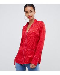 ASOS Camisa de manga larga estilo pijama de jacquard - Rojo
