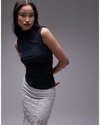 TOPSHOP - High Neck Ruched Side Super Soft Cupro Top - Lyst