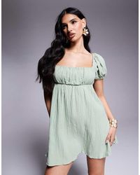 Princess Polly - Vestito Corto Vaporoso Salvia Con Maniche A Sbuffo, Scollo Squadrato E Allacciatura Sul Retro - Lyst
