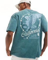 ASOS - Camiseta azul lavado extragrande con estampado "california" en la espalda - Lyst