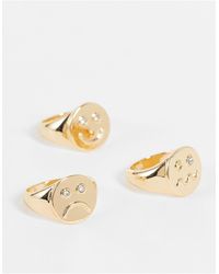 ASOS Pack Of 3 Rings With Mixed Emotions Face Designs - Metallic
