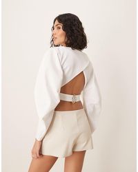 ASOS - Scuba Open Back Crop Top With Volume Sleeves - Lyst