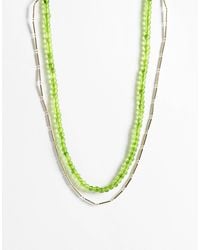 ASOS - Mehrreihige halskette mit grünen perlen und farbener kette - Lyst
