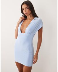 ASOS - Vestito Corto Fasciante Aderente Con Scollo Profondo Celeste - Lyst