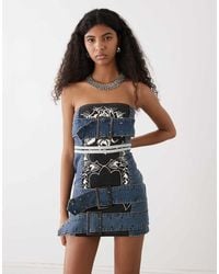 Ed Hardy - Climbing Rose Denim Biker Bandeau Dress - Lyst