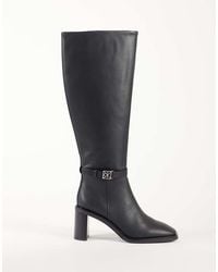 Calvin Klein - Leather High Boots With Block Heel And Logo Buckle Detail - Lyst