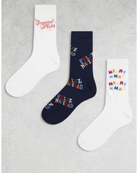 ASOS - Christmas 3 Pack Socks With Feliz Navidad Graphic - Lyst