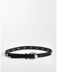 Pieces - Silver Tone Studded Leather Look Belt - Lyst