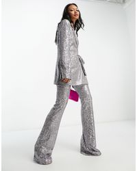 ASOS Jersey Sequin Flare Suit Pants - White