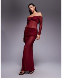 Fashionkilla - Exclusive Mesh Long Sleeve Sheer Insert Ruched Detail Maxi Dress - Lyst