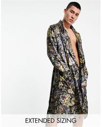 ASOS Co-ord Satin Dressing Gown With Paisley Print - Multicolor