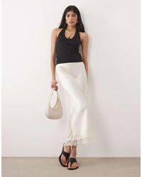 New Look - Lace Trim Satin Midi Skirt - Lyst