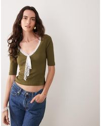 Miss Selfridge - 3/4 Length Sleeve V-neck Top With Bow - Lyst