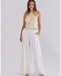 House Of Cb - Alina Sateen Pleated Wide Leg Trousers - Lyst