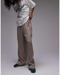 TOPSHOP - Co Ord Satin Drawcord Wide Leg Check Trouser - Lyst