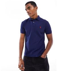 Polo Ralph Lauren - – schmales pikee-polohemd mit rotem polospieler-logo - Lyst