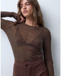 ASOS - Textured Mesh Hotfix Long Sleeve Top - Lyst