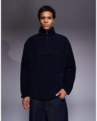ASOS - Relaxed Zip Through Funnel Neck Borg Sweatshirt - Lyst