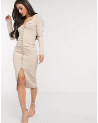 Lavish Alice Halflange Korsetjurk Met Vierkante Halslijn - Naturel