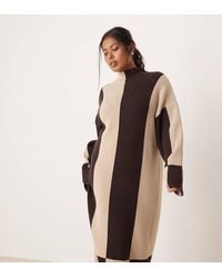 Pretty Lavish Curve - Rib Knit Spliced High Neck Jumper Dress - Lyst
