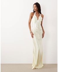 SNDY'S - Satin Contrast Lace Halterneck Maxi Dress - Lyst