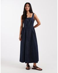 New Look - Square Neck Denim Midi Dress - Lyst