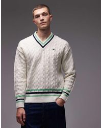 Lacoste - Jersey Blanco Con Cuello De Pico De Punto De Ochos De - Lyst