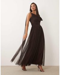 LACE & BEADS - Bridesmaid Tulle One-shoulder Scarf Neck Maxi Dress - Lyst